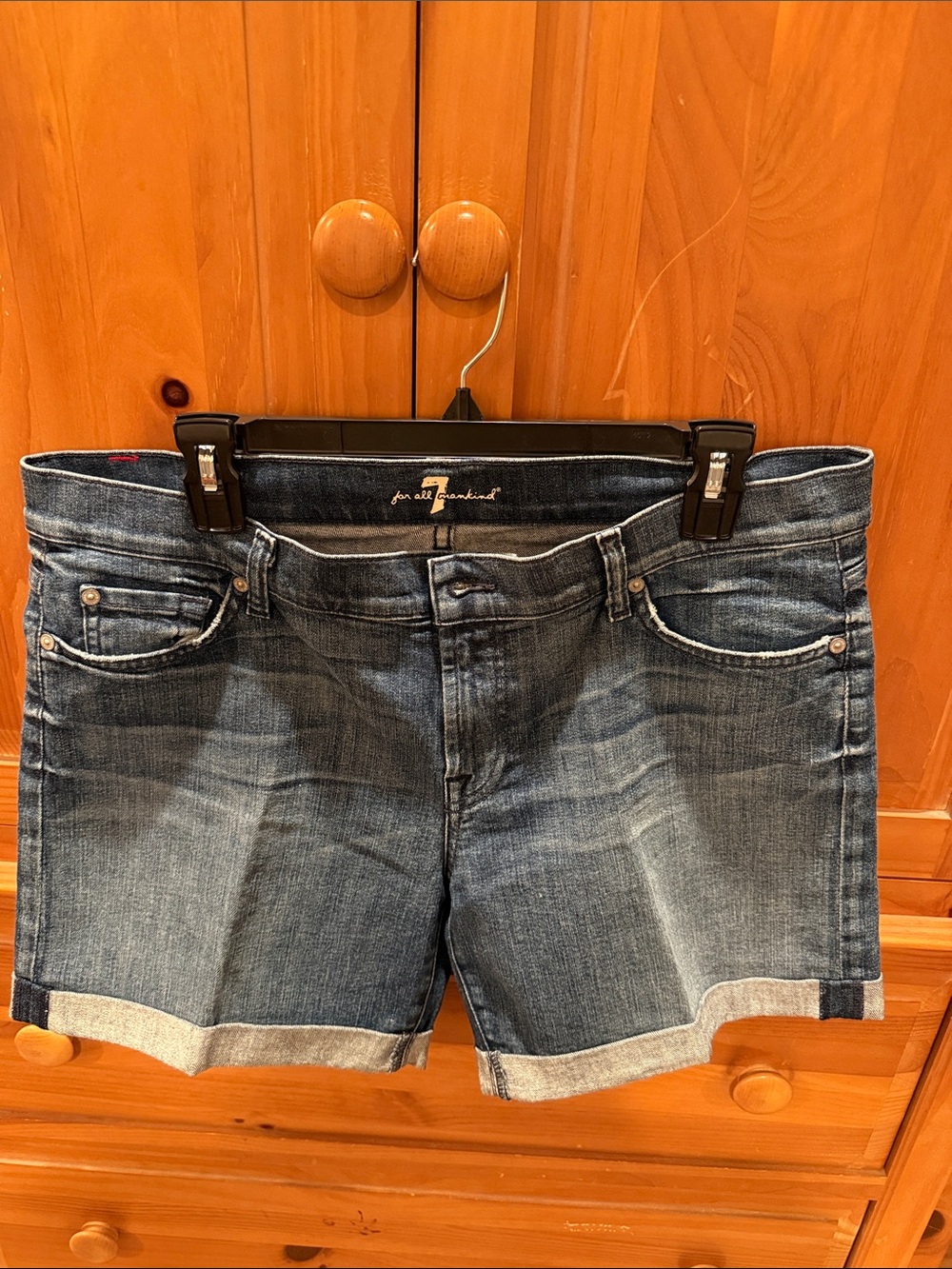 7 For All Mankind Medium Blue Rolled Hem Denim Shorts